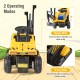Kids powered ride-on bulldozer in yellow with front digger shovel, featuring two operation modes for realistic play.