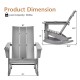 Adirondack rocking chair with curved back, gray HDPE material, 330 lbs capacity, ideal for balcony relaxation.