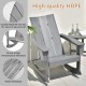 Adirondack rocking chair in gray with curved backrest, made of high-quality HDPE, perfect for outdoor relaxation.