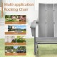 Adirondack rocking chair in gray with curved backrest, perfect for outdoor use on patio, porch, or yard.
