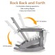 Adirondack rocking chair in gray showing 20° and 16° tilt motion, designed for comfort and outdoor use.