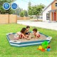Outdoor solid wood sandbox featuring 4 built-in animal pattern seats, perfect for 2-3 children to play safely.