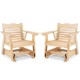 Two outdoor wood rocking chairs with high backs and widened armrests, made of premium fir wood for comfort and.