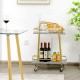 2-tier gray kitchen rolling cart with steel frame, lockable casters, and ample storage for kitchen essentials.