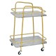 Front view of the 2-tier kitchen rolling cart with gold steel frame and gray MDF shelves, perfect for organizing.