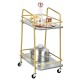 Top view of the 2-tier kitchen rolling cart featuring gray MDF shelves and a gold steel frame, perfect for stylish.