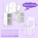 Dimensions of the Kids Vanity Table and Chair Set with removable mirror, featuring ample storage and ergonomic design.