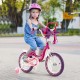 Kids bike with 16-inch wheels, removable training wheels, and a doll seat, perfect for outdoor adventures.
