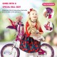Kids bike with 16-inch wheels, featuring a detachable doll seat and adjustable handlebars for comfort and stability.