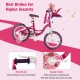 16-inch kids bike featuring a doll seat, removable training wheels, hand brake, and coaster brake for enhanced safety.