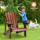 Kid's Adirondack chair in coffee color, made from natural fir wood, ideal for outdoor use in backyard or poolside.