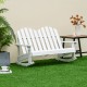 White 2-person Adirondack rocking chair with slatted seat, made from fir wood, perfect for outdoor relaxation.