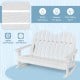 Two-person white Adirondack rocking chair made of natural fir wood, ideal for outdoor use in backyard or poolside.