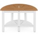 Semicircular waterproof HDPE shower bench in brown with storage shelf, suitable for indoor and outdoor use.