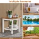 Semicircular waterproof HDPE shower bench in brown with a storage shelf, ideal for bathroom and patio use.