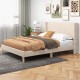 Upholstered queen size bed frame with geometric wingback headboard in beige, featuring elastic pockets and under-bed.