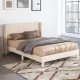 Queen size upholstered bed frame with geometric wingback headboard, featuring breathable linen fabric and under-bed.