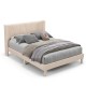 Upholstered queen bed frame with geometric wingback headboard, featuring breathable linen fabric and under-bed storage.