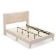 Upholstered full/queen bed frame with geometric wingback headboard, featuring breathable linen and under-bed storage.