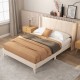 Upholstered queen size bed frame with geometric wingback headboard, featuring breathable linen fabric and under-bed.