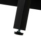 Close-up of the adjustable foot pad on the black metal leg of the upholstered bed frame for enhanced stability.