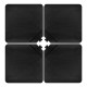 Four black patio umbrella base plates made of durable HDPE, designed for easy filling and stacking for convenient.