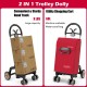 Folding shopping cart with red bag and 360° swivel wheels, holds up to 66 lbs, ideal for easy mobility and storage.