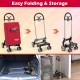 Folding shopping cart utility hand truck in red with 360° swivel wheels, lightweight aluminum base, and easy storage.