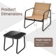 Patio conversation set featuring a breathable fabric chair and tempered glass tabletop, ideal for backyard relaxation.