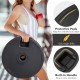 Fillable 19.5-inch round umbrella base stand in black, featuring a built-in handle and protective pads for stability.