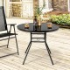 34-inch round patio dining table with tempered glass top and 1.5-inch umbrella hole, perfect for outdoor gatherings.