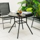 34-inch round patio dining table with tempered glass top and 1.5-inch umbrella hole, ideal for outdoor gatherings.