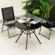 34-inch round patio dining table with tempered glass top and umbrella hole, ideal for outdoor gatherings.