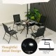 34-inch round patio dining table with a 1.5-inch umbrella hole, featuring a tempered glass top and sturdy metal frame.