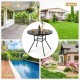 34-inch round patio dining table with black tempered glass top, designed for stability with a 1.5-inch umbrella hole.