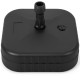 Black patio fillable umbrella base for 1.5-inch poles, made of HDPE, designed for stability at poolside or yard.