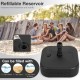 Patio fillable umbrella base in black, designed for 1.5-inch poles, featuring a large reservoir for stability.