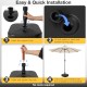 Patio fillable umbrella base in black, designed for 1.5-inch poles, easily filled with sand or water for stability.