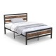 Full/Queen industrial bed frame with rustic headboard and footboard, featuring a noise-free design for quiet sleep.
