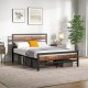 Full/Queen industrial bed frame with rustic headboard and footboard, featuring under-bed storage clearance and.