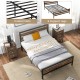Full/Queen industrial bed frame with rustic headboard, featuring heavy-duty metal construction and 11 slats for support.