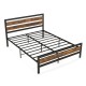Queen size industrial bed frame featuring a rustic headboard and footboard, designed for easy assembly and optimal.