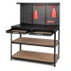 48-inch black workbench featuring a pegboard, two drawers, and three shelves for organized tool storage and project.