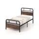 Twin size bed frame with industrial headboard, heavy-duty metal, rustic wood grain, perfect for storage and easy.