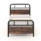 Twin size bed frame with industrial headboard, showcasing smooth waterproof surface for easy maintenance and durability.