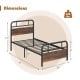 Twin size bed frame with industrial headboard, heavy-duty metal, 660 lbs capacity, 12" under-bed clearance for storage.