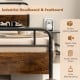 Twin size bed frame with industrial headboard, featuring rustic wood grain and noise-free design for quiet sleep.