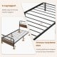 Twin size bed frame with industrial headboard, featuring 6-leg support and heavy-duty metal slats for durability and.