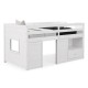 Twin size solid wood low loft bed in white with storage drawer, integrated ladder, and side window for kids' rooms.