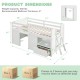 Twin size solid wood low loft bed with storage drawer, dimensions shown, perfect for kids' rooms and apartments.